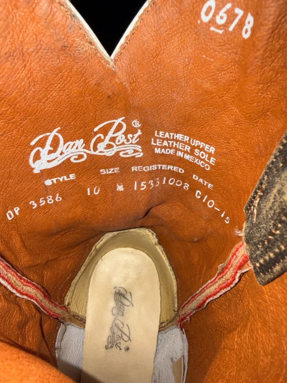Dan Post Brown Leather Cowboy Boots - Tan Interior - Picture 4 of 4